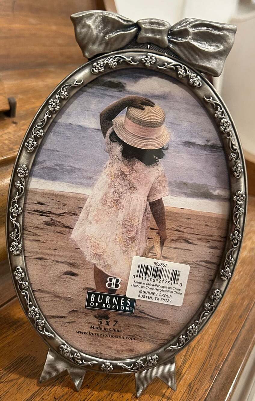 Burnes of Boston Oval Pewter-Tone Photo Frame with Bow Top 5x7
